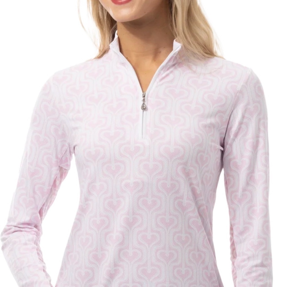 SanSoleil NWT Long Sleeve Pink Hearts Quarter Zip Sun Golf Pickleball Shirt NEW - Picture 5 of 16